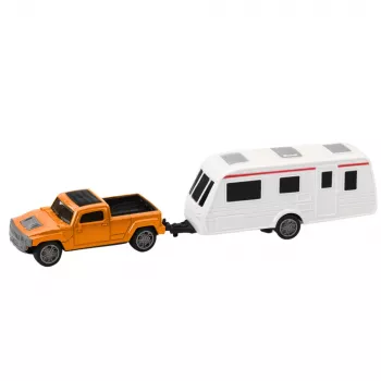 LEAN TOYS Automobilis su kemperio priekaba Oranžinis