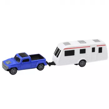 LEAN TOYS Metalinis automobilis su kemperio priekaba Mėlyna