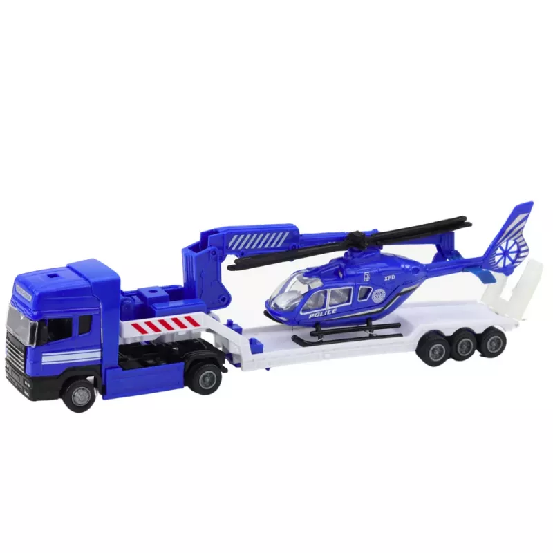 LEAN TOYS Policijos gelbėjimo automobilis, valtis, sunkvežimis ir sraigtasparnis mėlynas rinkinys