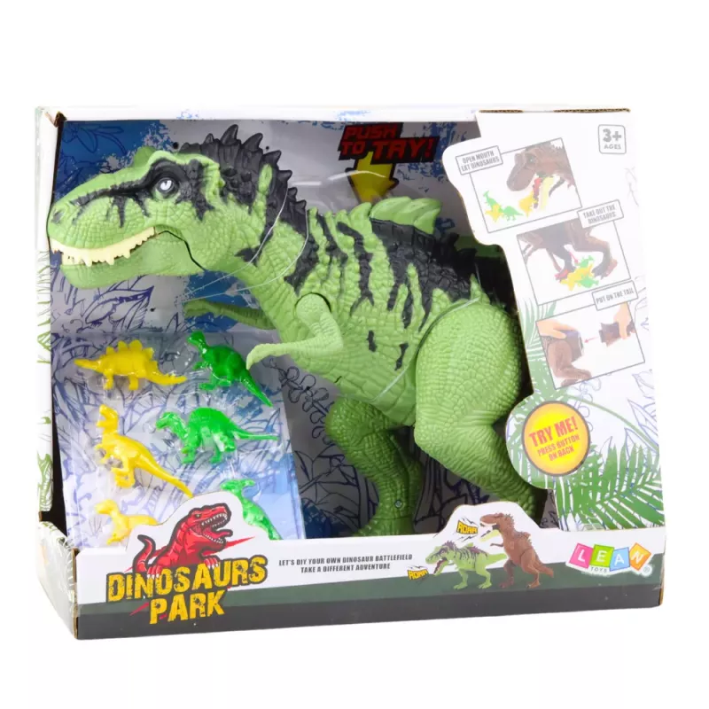 LEAN TOYS Dinozaurų rinkinys su mažomis figūrėlėmis, judančiais garsais, žalias