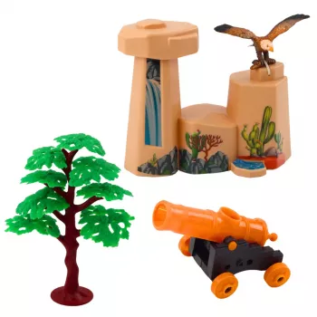 LEAN TOYS Vakarų Laukiniai Kaubojai – Figūrėlių Rinkinys su Valtimi ir Patranka