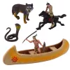 LEAN TOYS Indėnų figūrėlių rinkinys Kaimas su kajaku ir totemu