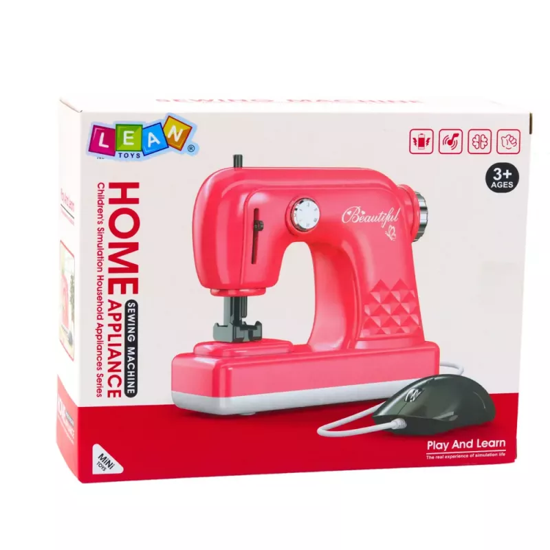LEAN TOYS Žaislinė Siuvimo Mašinėlė su Pele Vaikams Šviesiai Rožinė
