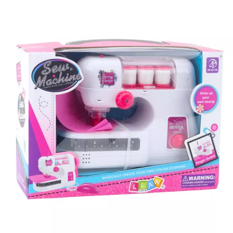 LEAN TOYS Siuvimo mašina vaikams su siūlais, audiniu, šviesomis ir garsais