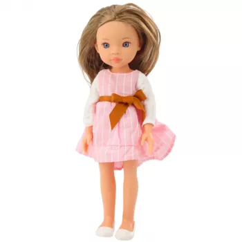 LEAN TOYS Steffi Love lėlė rožine suknele su kaspinu, ilgais rudais plaukais, 29 cm