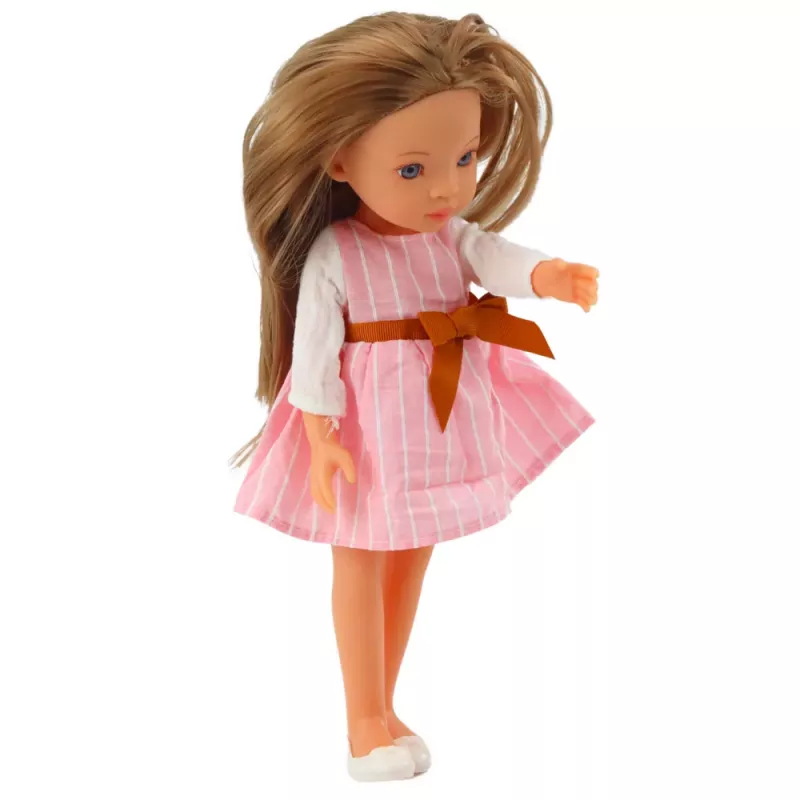 LEAN TOYS Steffi Love lėlė rožine suknele su kaspinu, ilgais rudais plaukais, 29 cm