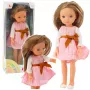 LEAN TOYS Steffi Love lėlė rožine suknele su kaspinu, ilgais rudais plaukais, 29 cm