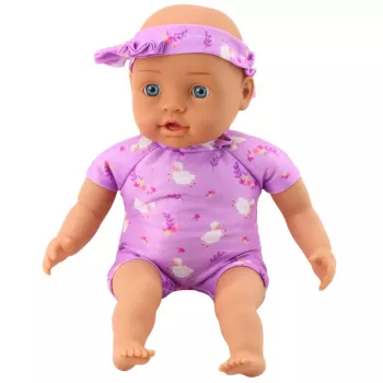 LEAN TOYS Baby Doll in Purple Bodysuit Soft Belly Headband with Bow 31 cm