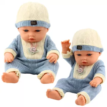 LEAN TOYS Baby Doll in Blue Knitted Outfit with Cap