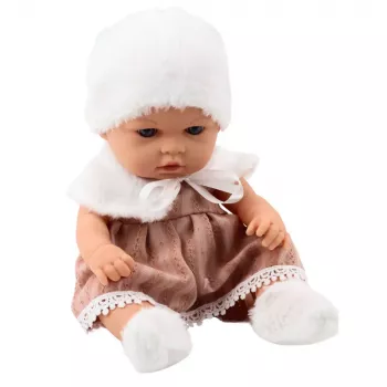LEAN TOYS Baby Doll Beige Dress Hat Collar Socks