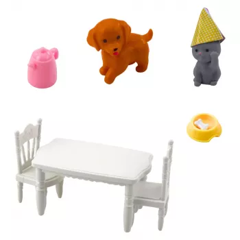 LEAN TOYS Birthday Set Doll Animals Dog Cat Table Accessories