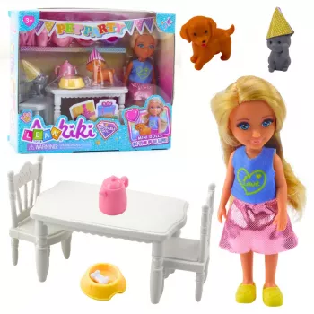 LEAN TOYS Birthday Set Doll Animals Dog Cat Table Accessories