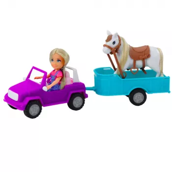 LEAN TOYS Ankiki Lėlės Rinkinys Su Kabrioletu, Priekaba Ir Arkliu