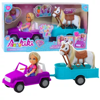 LEAN TOYS Ankiki Lėlės Rinkinys Su Kabrioletu, Priekaba Ir Arkliu