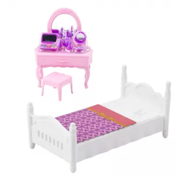 LEAN TOYS Ankiki Lėlės Rinkinys su Lovyte, Tualetiniu Staliuku ir Priedais