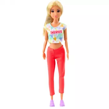 LEAN TOYS Anlily Jogos Lėlė su Jogos Kilimėliu, Vandens Buteliu, Sporto Krepšiu, Judančiomis Galūnėmis, 29 cm, Šviesiais Plaukais, Mėlynomis Akimis, Sportine Apranga, Vaikams nuo 3 Metų