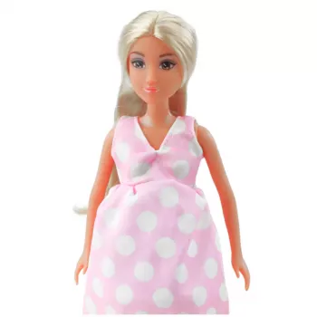 LEAN TOYS Anlily Pregnant Doll Light Pink Polka Dot Dress Long Hair