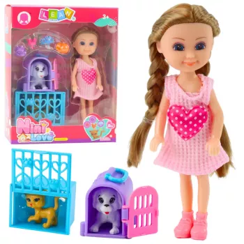 LEAN TOYS Mini Doll With Accessories Kitty Stroller Pink Doll Set