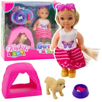 LEAN TOYS Mini Doll Set su Šunimi, Palapine ir Priedais