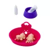 LEAN TOYS Mini Doll Set su dviem šuniukais, lova, dubenėliu ir buteliuku