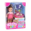 LEAN TOYS Mini Doll Set su dviem šuniukais, lova, dubenėliu ir buteliuku