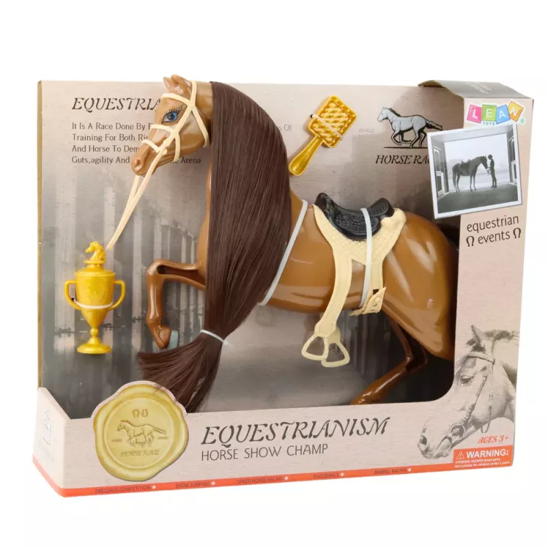 LEAN TOYS Horse With Long Mane Saddle Cup Brush Accessories Brown