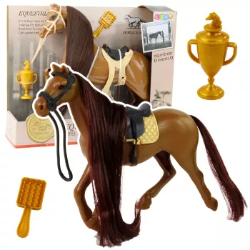 LEAN TOYS Horse With Long Mane Saddle Cup Brush Accessories Brown