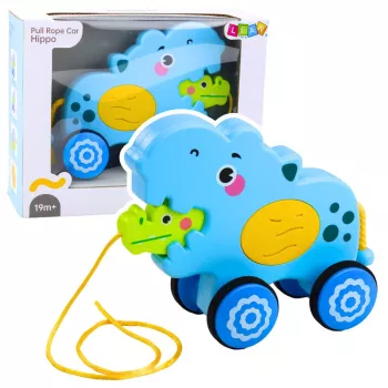 LEAN TOYS Hipopotamo traukiamas žaislas su garsais, mėlynas