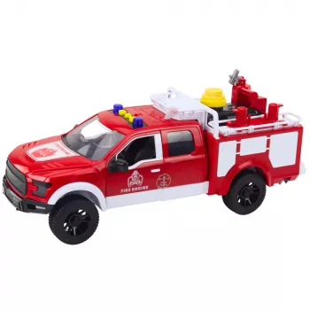 LEAN TOYS gaisrinis automobilis su vandens patranka, šviesomis ir garsais, baltas/raudonas, 1:12