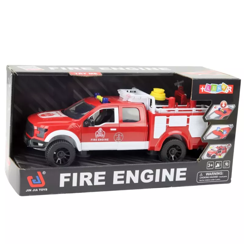 LEAN TOYS gaisrinis automobilis su vandens patranka, šviesomis ir garsais, baltas/raudonas, 1:12