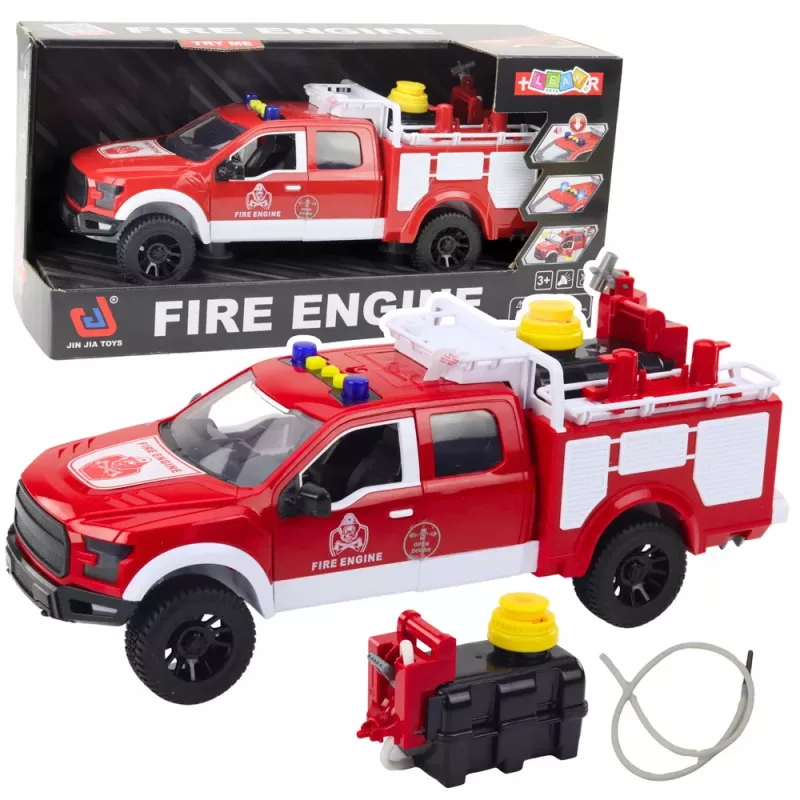 LEAN TOYS gaisrinis automobilis su vandens patranka, šviesomis ir garsais, baltas/raudonas, 1:12