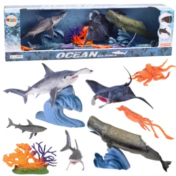 LEAN TOYS Jūros gyvūnų figūrėlių rinkinys su judančiais elementais – Rajos
