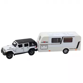 LEAN TOYS Visureigis su kemperio priekaba Metalas Šviesos Garsai Baltas 1:32