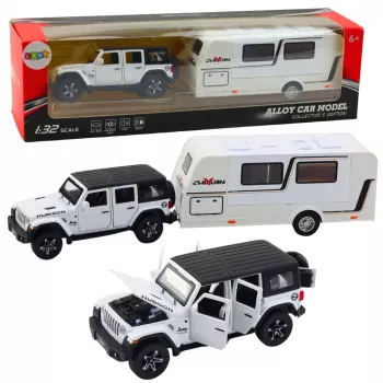 LEAN TOYS Visureigis su kemperio priekaba Metalas Šviesos Garsai Baltas 1:32