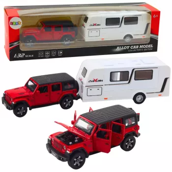 LEAN TOYS Visureigis su kemperiu, metalinis, su šviesomis ir garsais, raudonas, 1:32