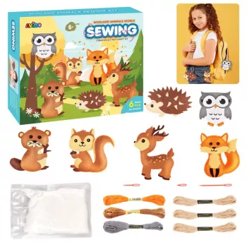 LEAN TOYS Kūrybinis siuvinėjimo rinkinys su veltinio miško gyvūnėliais 6vnt