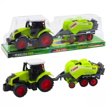 LEAN TOYS Traktoriaus ir šienapjovės preso rinkinys Žalias