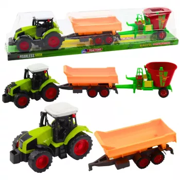 LEAN TOYS Žemės ūkio traktoriaus su priekaba ir savivarčiu šėrykla rinkinys