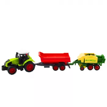 LEAN TOYS Žemės ūkio traktoriaus su priekaba ir presu rinkinys