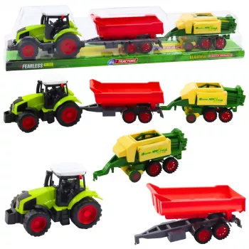 LEAN TOYS Žemės ūkio traktoriaus su priekaba ir presu rinkinys