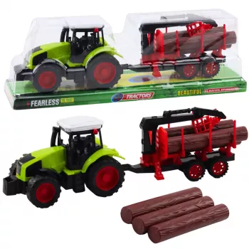 LEAN TOYS Žemės ūkio traktorius su HDS priekaba rąstams vežti