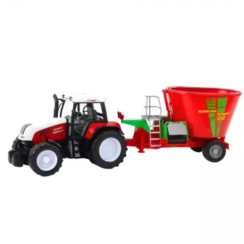 LEAN TOYS Žemės ūkio traktorius su priekaba ir pašarų maišytuvu Raudonas 60cm