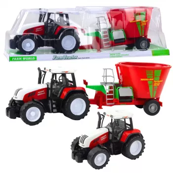 LEAN TOYS Žemės ūkio traktorius su priekaba ir pašarų maišytuvu Raudonas 60cm