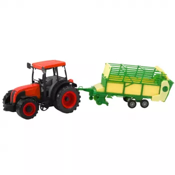LEAN TOYS Žemės ūkio traktorius su žaliai geltona priekaba Raudonas 50cm