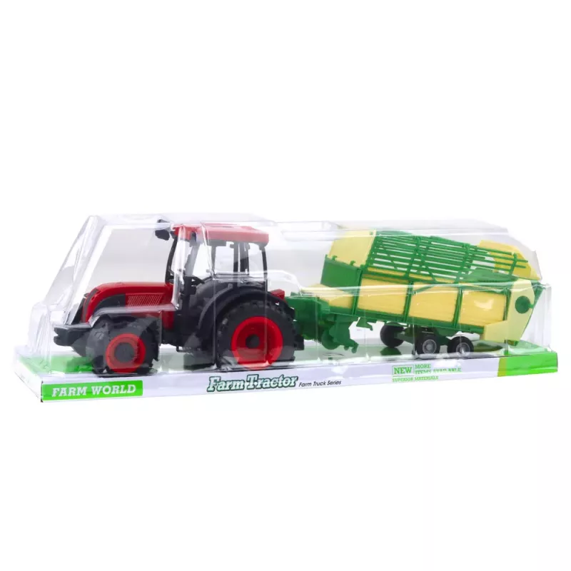 LEAN TOYS Žemės ūkio traktorius su žaliai geltona priekaba Raudonas 50cm