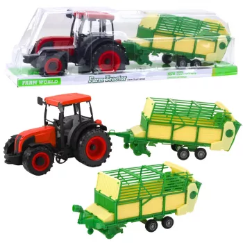 LEAN TOYS Žemės ūkio traktorius su žaliai geltona priekaba Raudonas 50cm