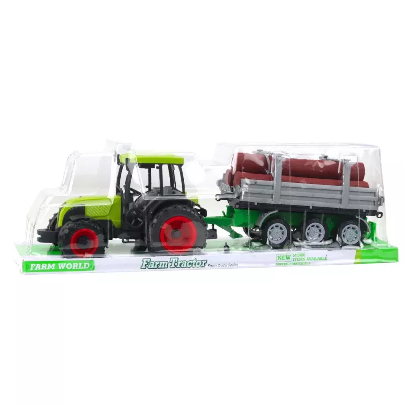 LEAN TOYS Green Agricultural Tractor with Trailer for Logs 47cm