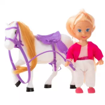 LEAN TOYS Mini lėlės rinkinys su žirgo jodinėjimo kostiumu ir balnu