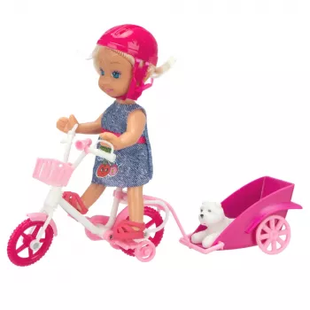LEAN TOYS Mini Doll Bike Trailer Helmet White Dog Set