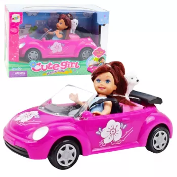 LEAN TOYS Mini Doll Car Cabriolet Dog Set
